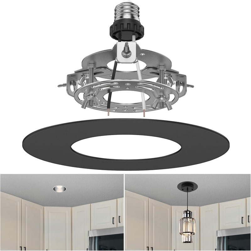 YIIZON 5" and 6" Recessed Can Light Conversion Kit, Fixture Upgrade, Pendant & Hanging Light, Ceiling Fan Compatible, 7¾ Inch Flat Steel Ceiling Medallion, Black Finish - Image 1